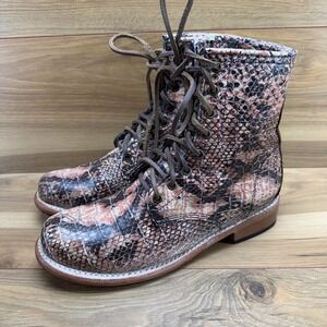 FREEBIRD Manchester Combat Boots Womens 9 Snake Embossed Pink Black Cream Combo